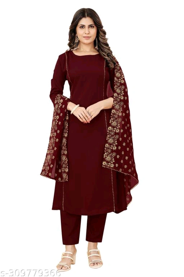 YSS Altecia Women's  Poly Crepe A-line Kurta with Pant and Dupatta - XL, Maroon