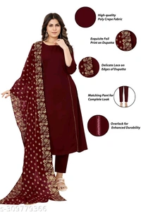 YSS Altecia Women's  Poly Crepe A-line Kurta with Pant and Dupatta - XL, Maroon