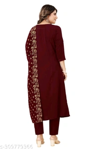 YSS Altecia Women's  Poly Crepe A-line Kurta with Pant and Dupatta - XXL, Maroon