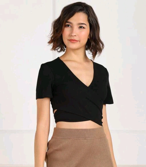 YSS WOMEN FANCY CROP TOP ( Lycra ) - XS, Black