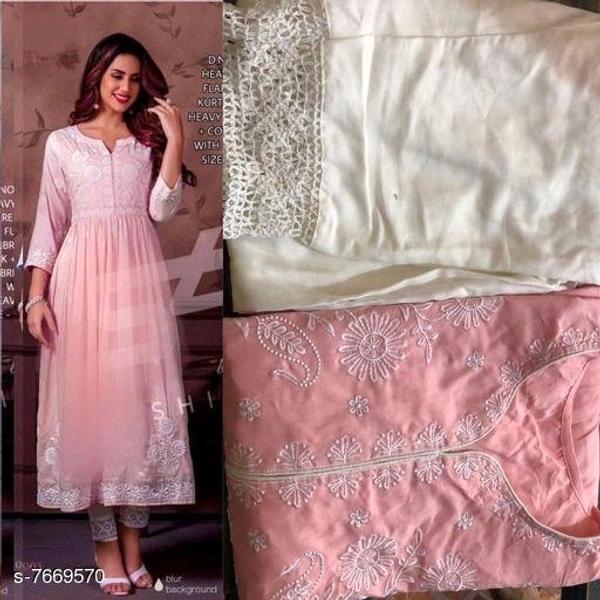 YSS Women Embroided Anarkali Kurta With Pants - M, Pink