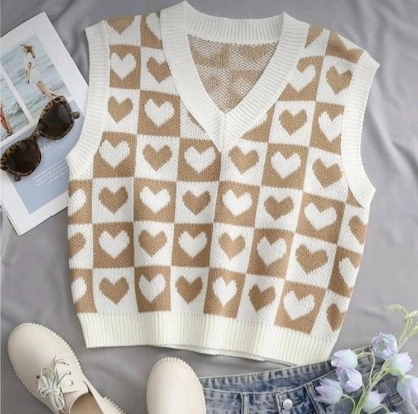 YSS Korean Knitted Sleeveless Women Sweater - XS, White and cream