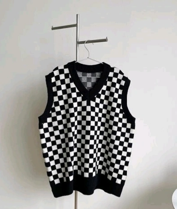 YSS Premium Quality Checkbox Vest Women Sweater - Xl, Black and White