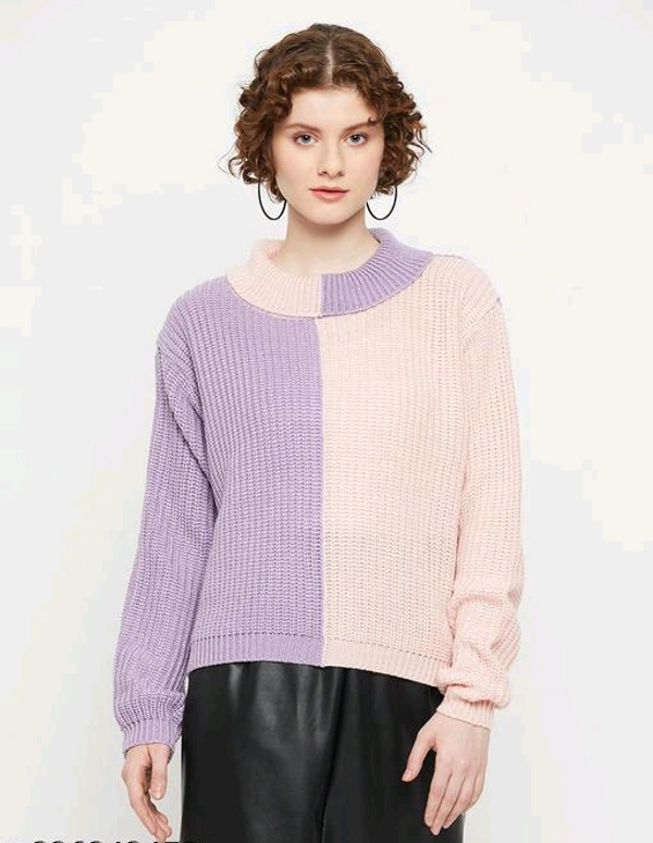 YSS Kasma Women Round Neck Full Sleeves Colourblocked Sweater - M
