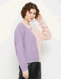 YSS Kasma Women Round Neck Full Sleeves Colourblocked Sweater - M