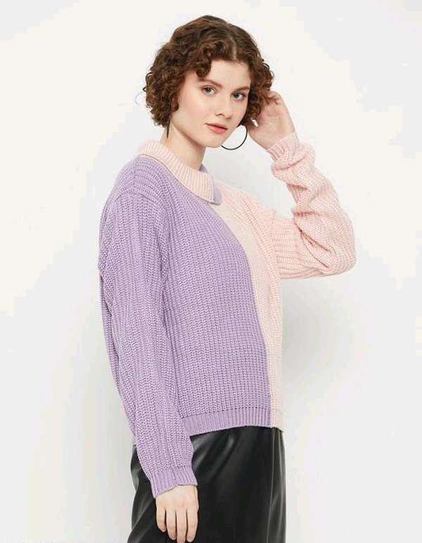 YSS Kasma Women Round Neck Full Sleeves Colourblocked Sweater - M