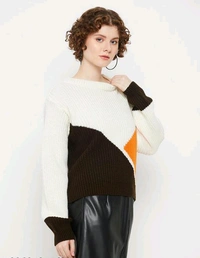 YSS Kasma Women Round Neck Full Sleeves Colourblocked Sweater - M