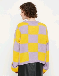 YSS Kasma Women Round Neck Full Sleeves Checked Sweater - M