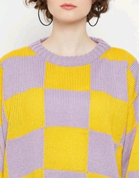 YSS Kasma Women Round Neck Full Sleeves Checked Sweater - M