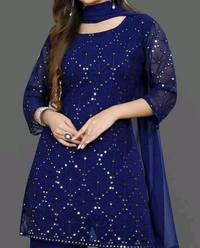 YSS Women's Georgette Sequence Work Kurta Solid Sharara with Dupatta Set - M