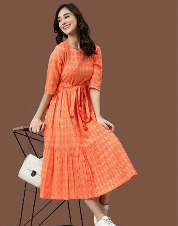 YSS Cotton Printed Stylish Orange Kurti Dress For Women/Girls - XXL