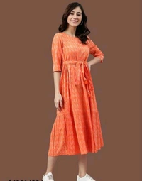 YSS Cotton Printed Stylish Orange Kurti Dress For Women/Girls - XXL