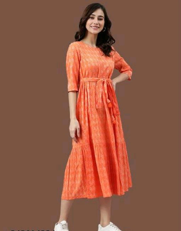 YSS Cotton Printed Stylish Orange Kurti Dress For Women/Girls - XXL