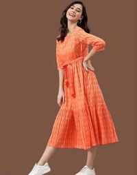 YSS Cotton Printed Stylish Orange Kurti Dress For Women/Girls - XXL