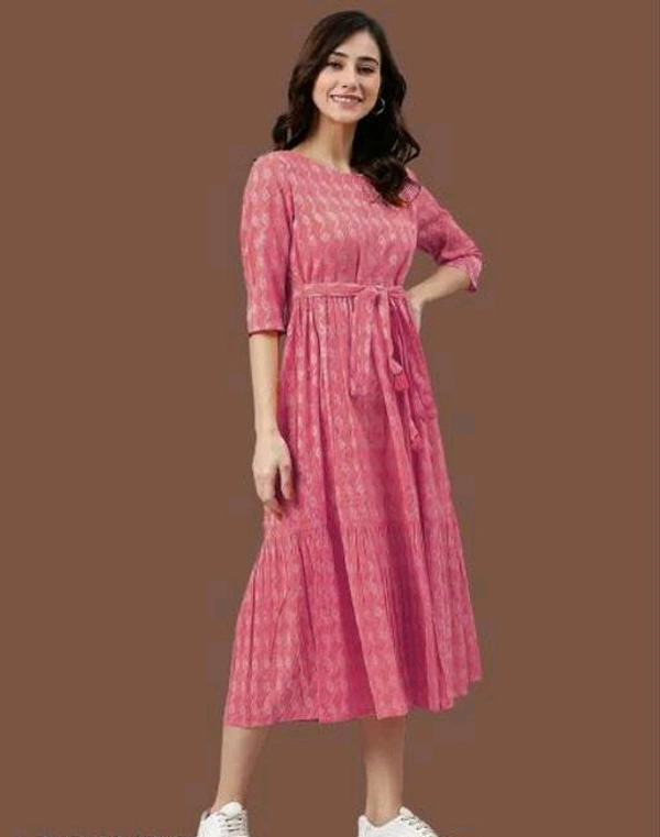 YSS Cotton Printed Stylish Orange Kurti Dress For Women/Girls - XS