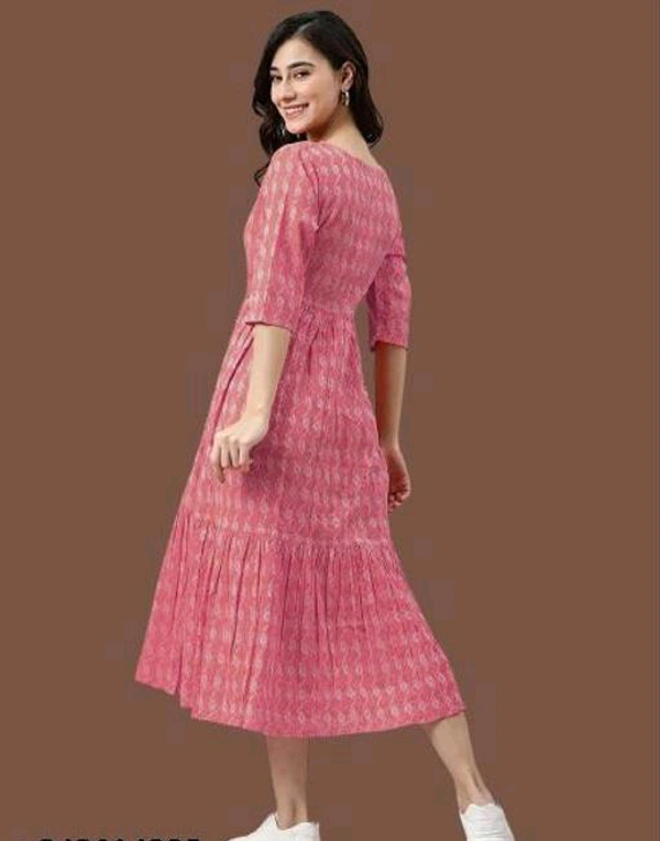 YSS Cotton Printed Stylish Orange Kurti Dress For Women/Girls - XS