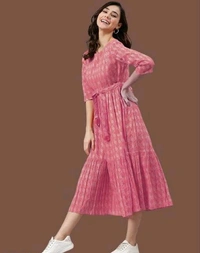 YSS Cotton Printed Stylish Orange Kurti Dress For Women/Girls - XS