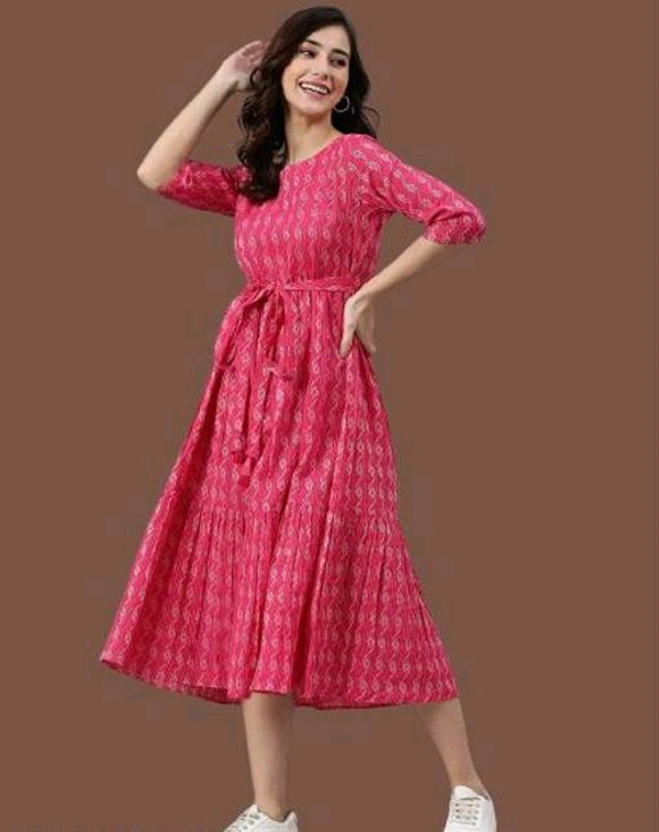 YSS Cotton Printed Stylish Orange Kurti Dress For Women/Girls - M
