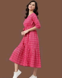 YSS Cotton Printed Stylish Orange Kurti Dress For Women/Girls - M