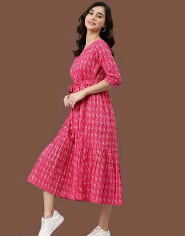 YSS Cotton Printed Stylish Orange Kurti Dress For Women/Girls - M