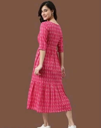 YSS Cotton Printed Stylish Orange Kurti Dress For Women/Girls - M