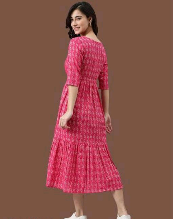 YSS Cotton Printed Stylish Orange Kurti Dress For Women/Girls - M