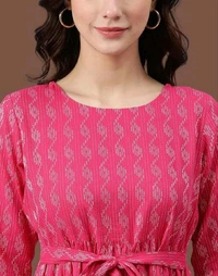YSS Cotton Printed Stylish Orange Kurti Dress For Women/Girls - M