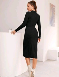 YSS Full Sleeve Round Neck Stretchable Knee Length Trending Western One Piece - XS