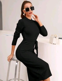 YSS Full Sleeve Round Neck Stretchable Knee Length Trending Western One Piece - XL