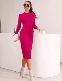 YSS Full Sleeve Round Neck Stretchable Knee Length Trending Western One Piece - XS, Maroon