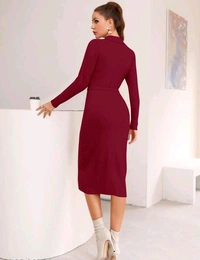 YSS Full Sleeve Round Neck Stretchable Knee Length Trending Western One Piece - S, Maroon