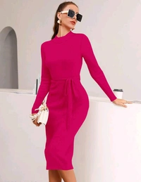 YSS Full Sleeve Round Neck Stretchable Knee Length Trending Western One Piece - XL, Purple Pizzazz