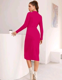 YSS Full Sleeve Round Neck Stretchable Knee Length Trending Western One Piece - XL, Purple Pizzazz