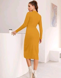 YSS Full Sleeve Round Neck Stretchable Knee Length Trending Western One Piece - XL, Web Orange