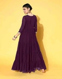YSS Yoke Embroidered Tiered Georgette Ethnic Dress  - L
