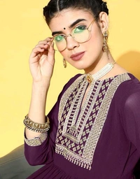 YSS Yoke Embroidered Tiered Georgette Ethnic Dress  - L