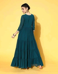 YSS Yoke Embroidered Tiered Georgette Ethnic Dress  - XL