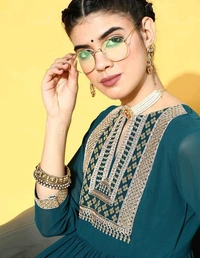 YSS Yoke Embroidered Tiered Georgette Ethnic Dress  - XL