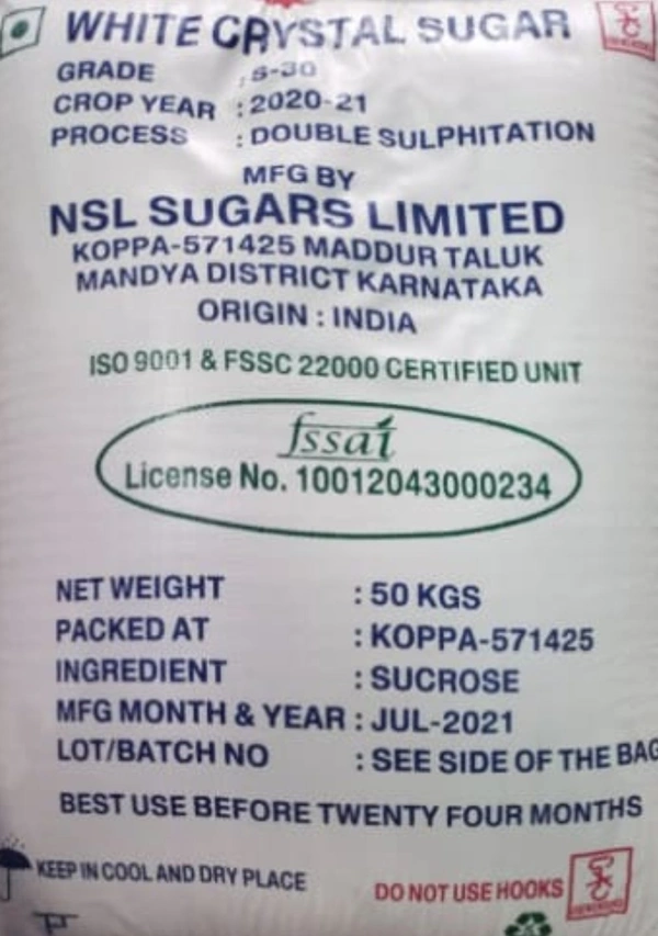 NSL Mandya White Crystal Sugar Sulphitation S-30 Crystal White Sugar (50 kg, ... Sugar - white, 50kg