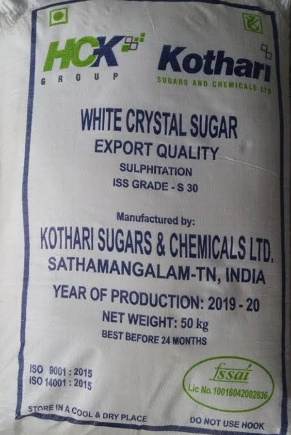 Kothari Kattur White Crystal Sugar Sulphitation S-30 Crystal White Sugar (50 kg, , Bopp Bag)