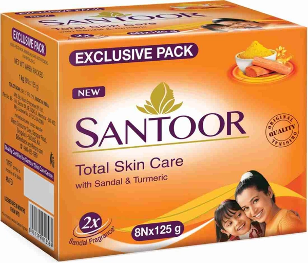 Santoor Sandal & Turmaric Soap (8 × 125 g)