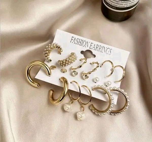 Combo Of 9 Pair Stunning Gold Plated Pearl Hoop,  Tiny and Studs Earrings for Women & Girls
Name: Combo Of 9 Pair Stunning Gold Plated Pearl Hoop,  Tiny and Studs Earrings for Women & Girls
Base Metal: Alloy
