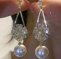 White Pearls Ad Stone Drop Flower Earrings For Women Floral Earrings For Women Korean Earrings Fashion Earring Light