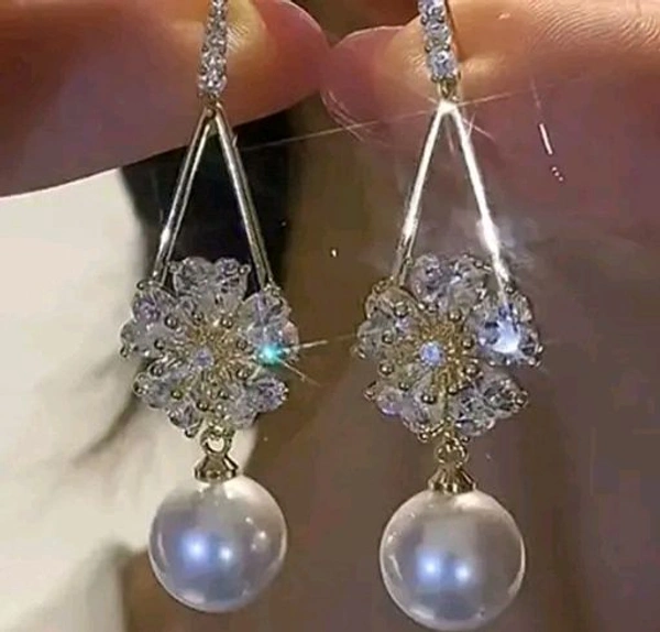 White Pearls Ad Stone Drop Flower Earrings For Women Floral Earrings For Women Korean Earrings Fashion Earring Light