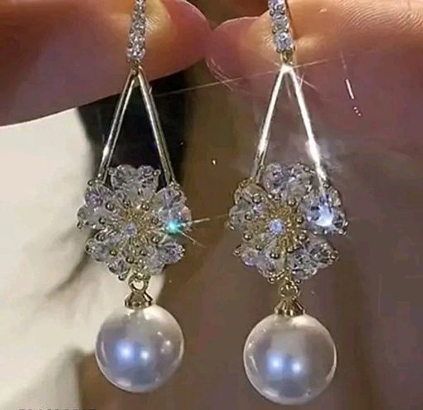 White Pearls Ad Stone Drop Flower Earrings For Women Floral Earrings For Women Korean Earrings Fashion Earring Light