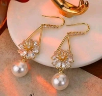 White Pearls Ad Stone Drop Flower Earrings For Women Floral Earrings For Women Korean Earrings Fashion Earring Light
