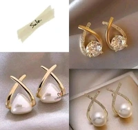 Korean style cross Pearl stud earrings cross stone study earrings for all girls and women
Name: Korean style cross Pearl stud earrings cross stone study earrings for all 