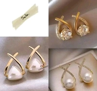 Korean style cross Pearl stud earrings cross stone study earrings for all girls and women
Name: Korean style cross Pearl stud earrings cross stone study earrings for all 