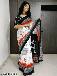 Jaipuri Hand Block Printed Soft Cotton Mulmul Saree ,Sanganeri Cotton Malmal Saree, Bagru Cotton Saree, Batic / Batik Print Cotton saree In Super Fine 92*80 Fabric Quality With Attached Blouse Piece for Woman

