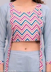 Rayon Women crop top with jacket and palazzo set
Name: Rayon Women crop top with jacket and palazzo set

Sleeve Length: Three-Quarter Sleeves
Sizes: 
XS (Bottom Waist Size: 24 in, Bottom Length S - S